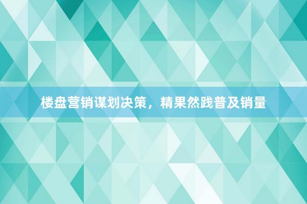 楼盘营销谋划决策，精果然践普及销量